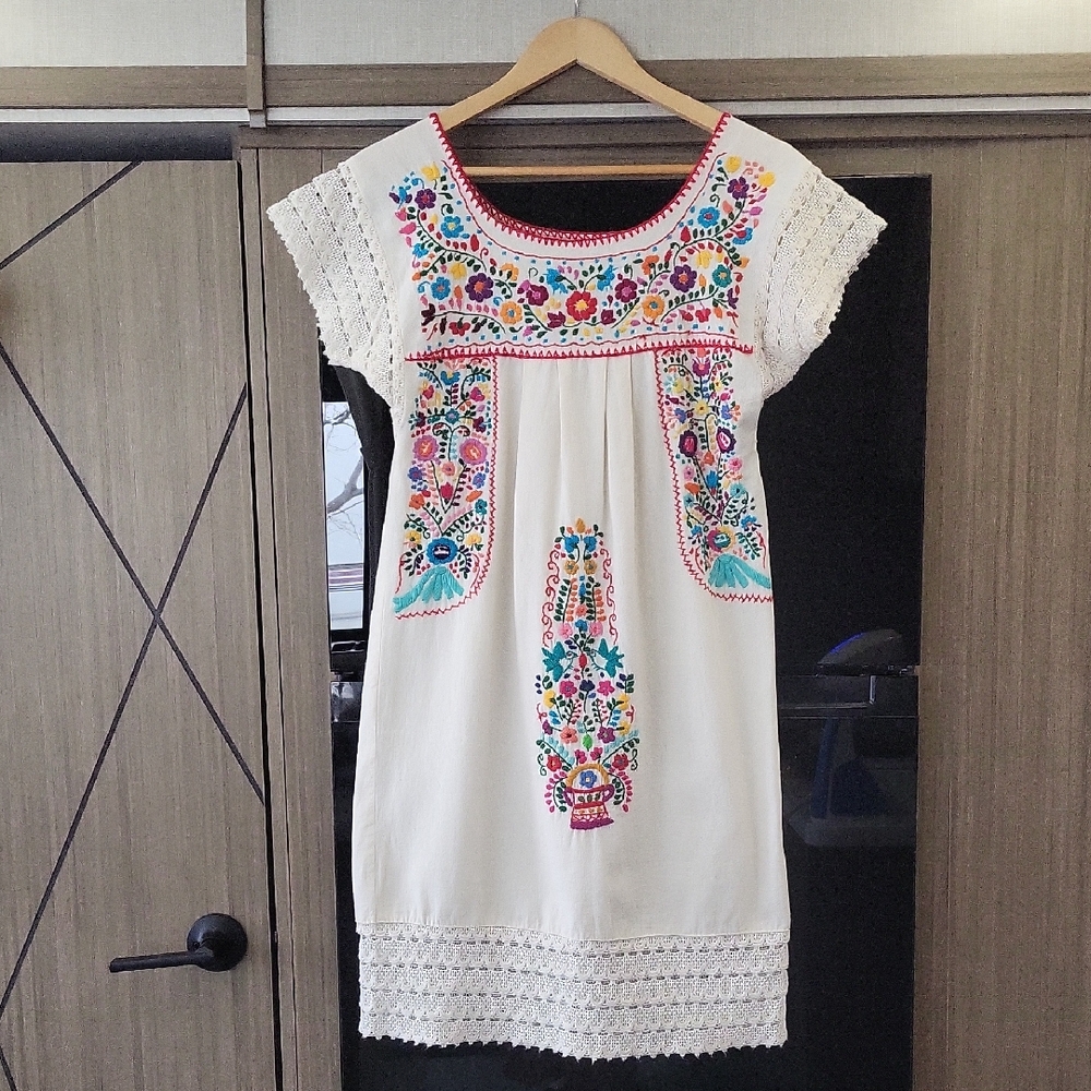 100% Cotton Embroidered midi dress" "Handmade" 🌺